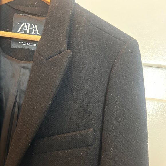 ZARA black wool blend single-breasted coat, size S - Picture 2 of 11